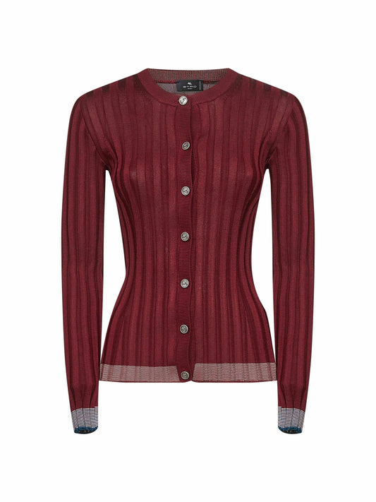 Burgundy flat ribbed knit cardigan