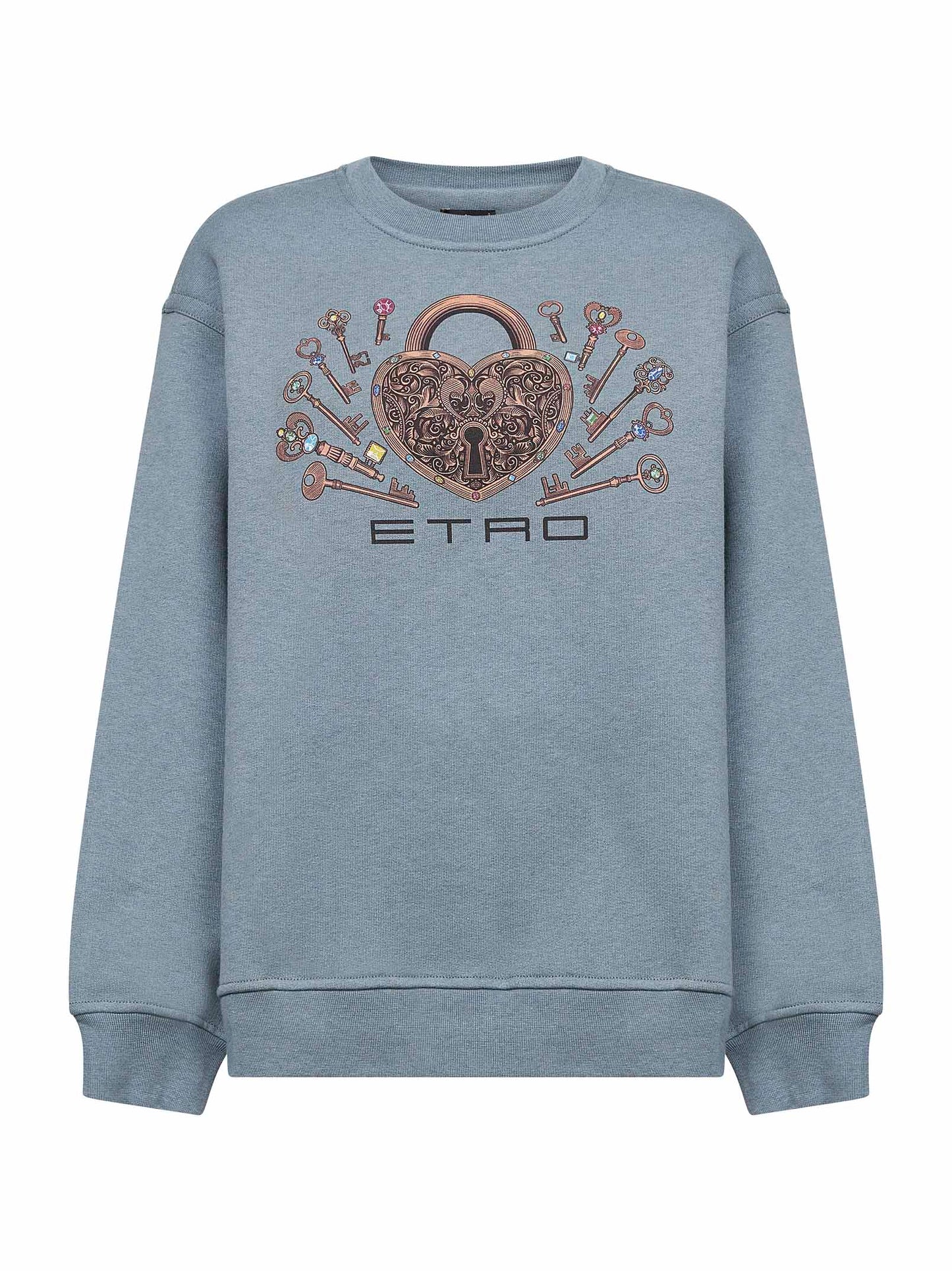 Felpa stampata in cotone ottanio