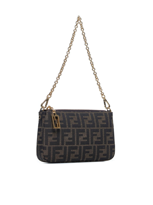 Pouch Baguette Pouch con catena in tessuto FF jacquard marrone