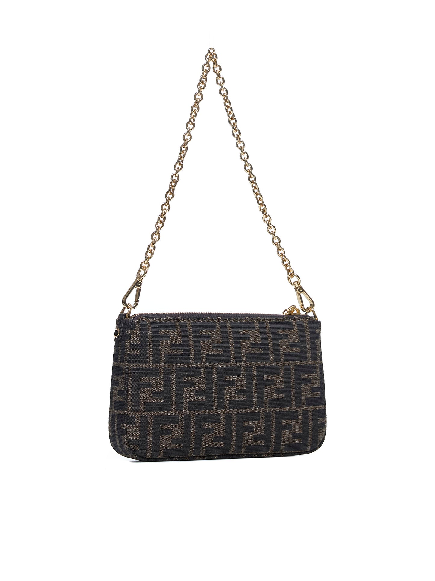 Pouch Baguette Pouch con catena in tessuto FF jacquard marrone