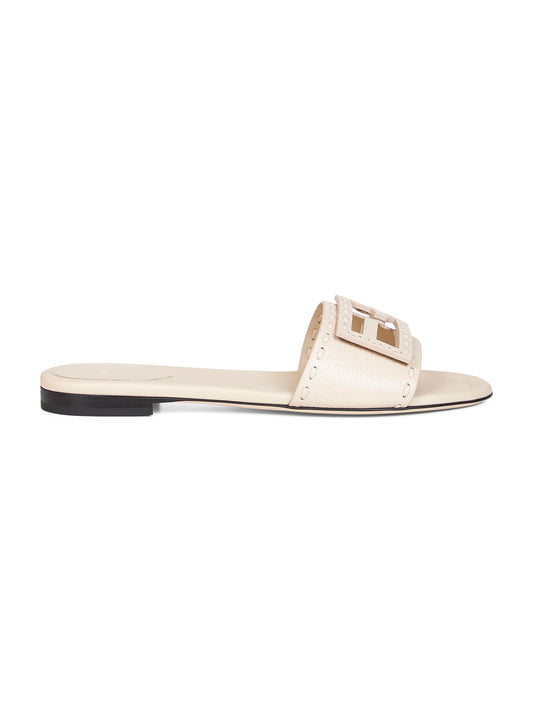Beige leather Baguette slides