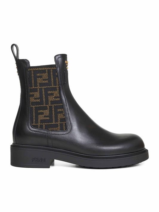 Black leather Fendi Filo biker ankle boots