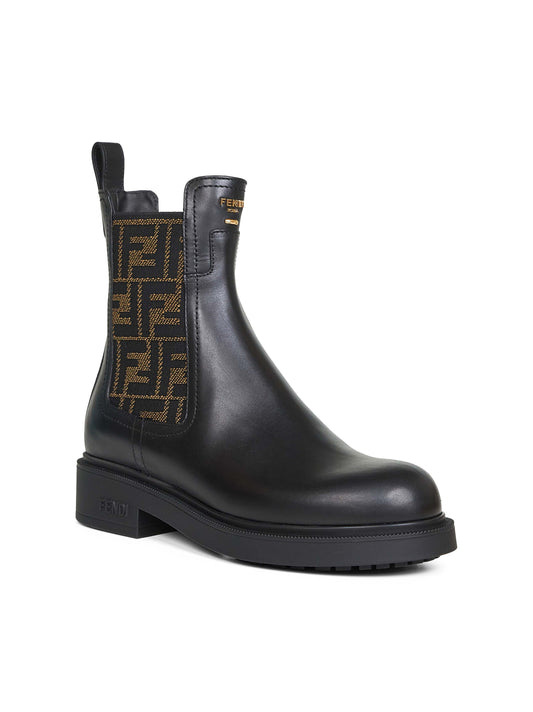 Black leather Fendi Filo biker ankle boots