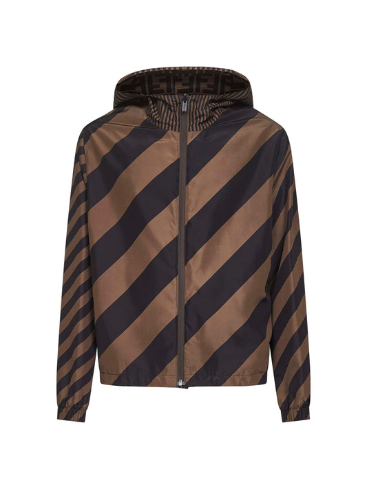 Giacca a vento reversibile con cappuccio marrone
