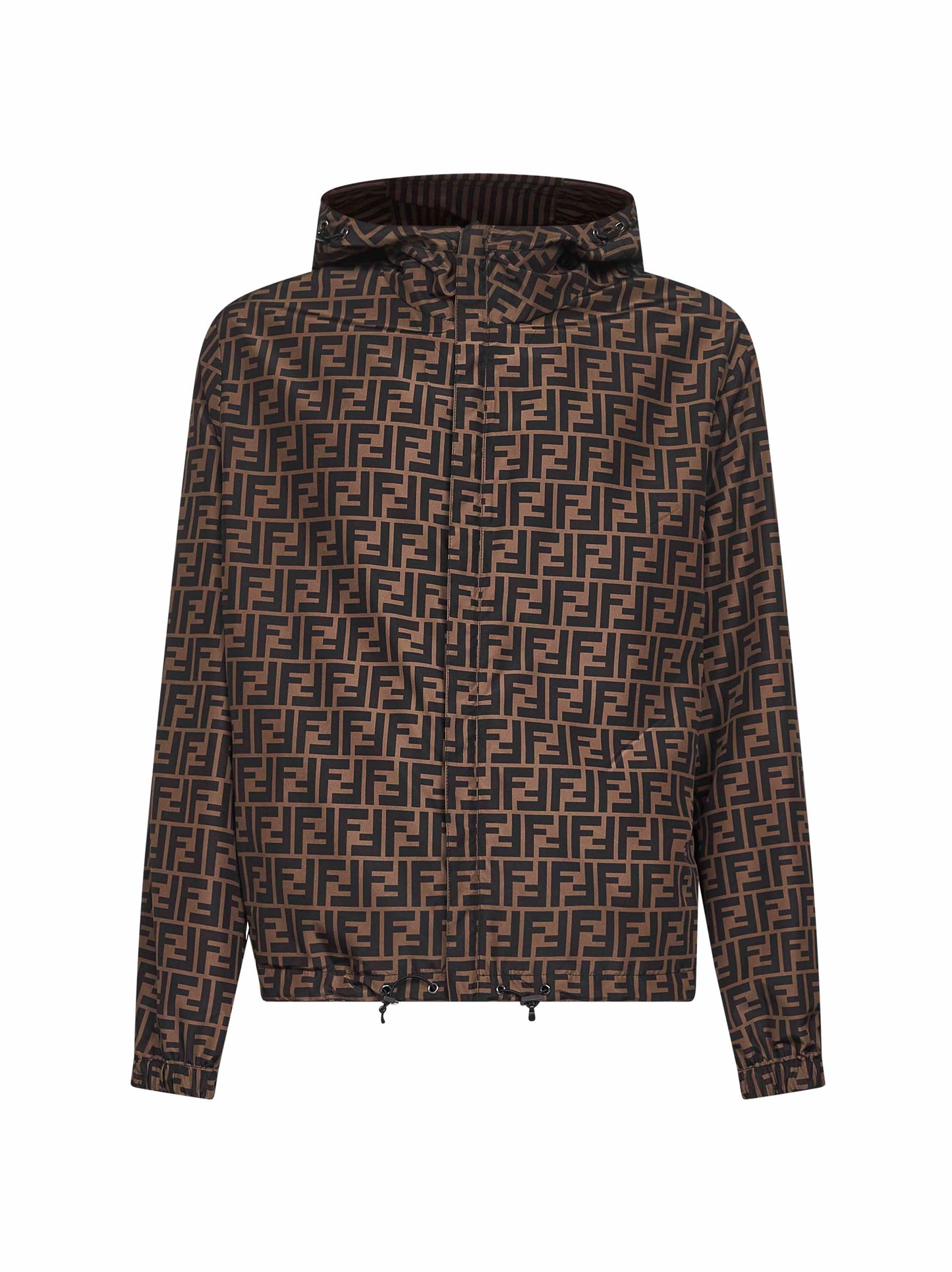 Brown reversible hooded windbreaker