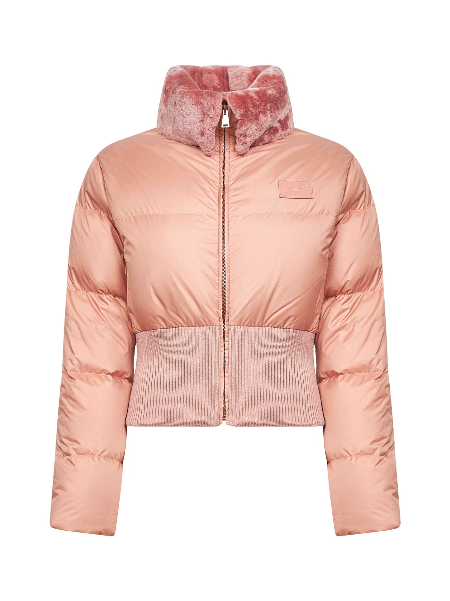 Piumino in tessuto tecnico e shearling rosa