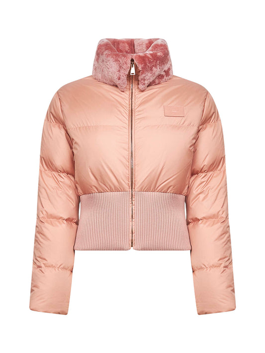 Piumino in tessuto tecnico e shearling rosa