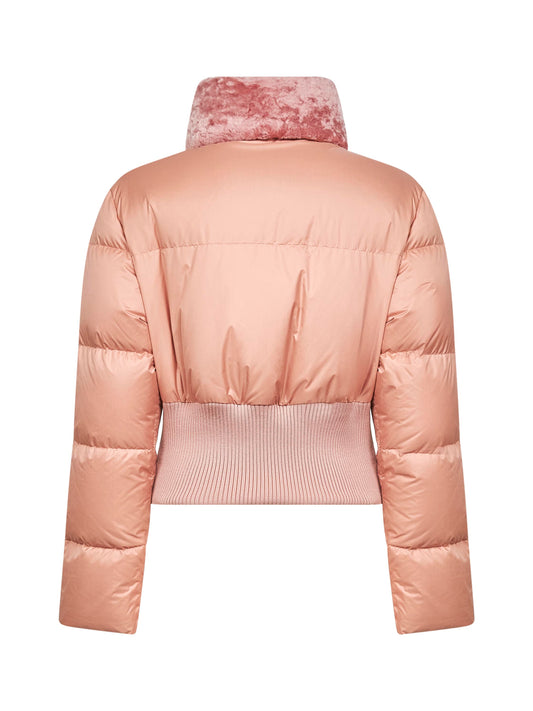 Piumino in tessuto tecnico e shearling rosa