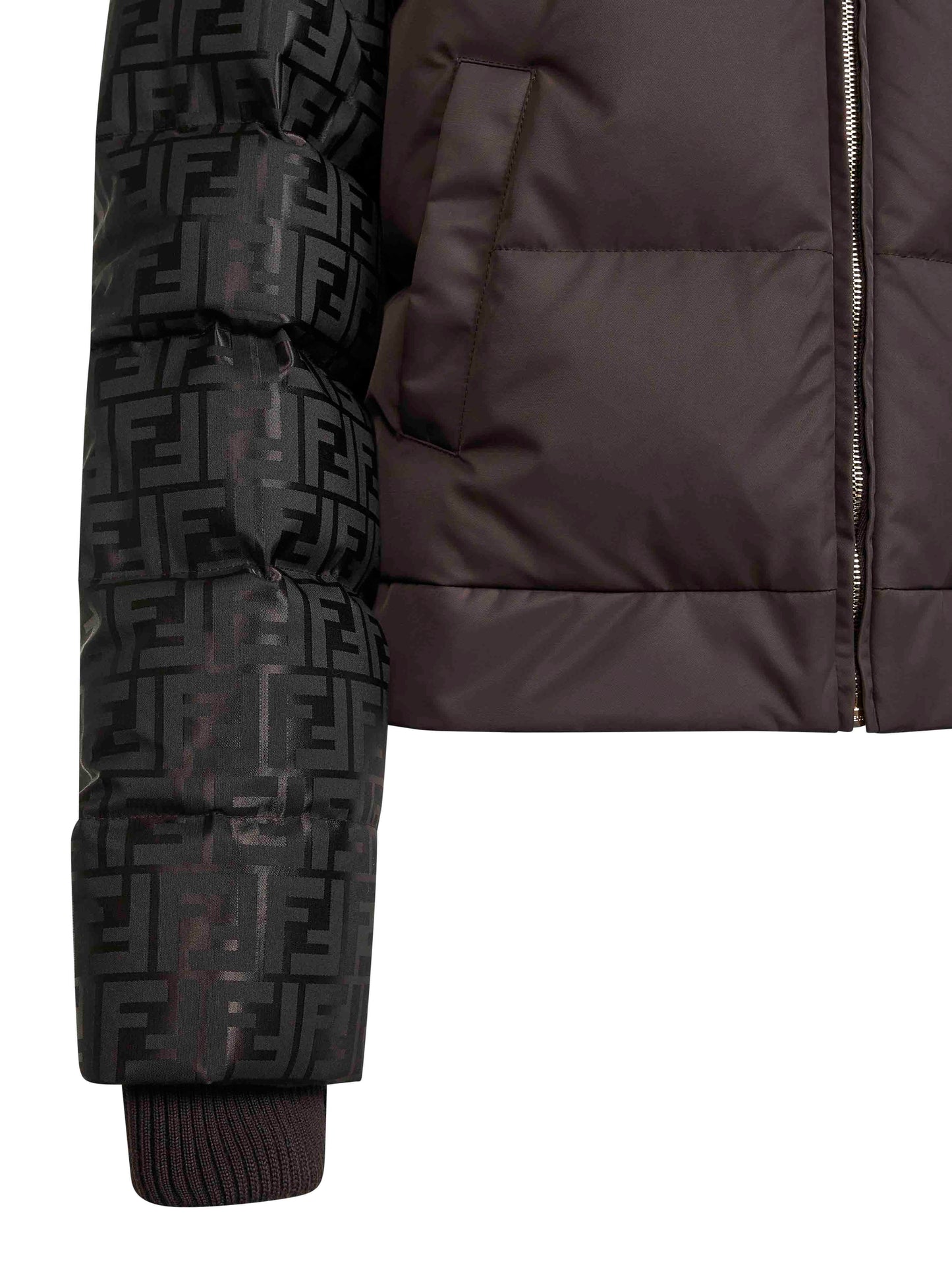 Piumino con cappuccio in nylon FF marrone