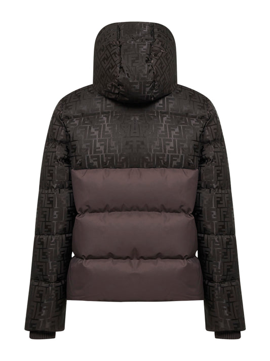 Piumino con cappuccio in nylon FF marrone