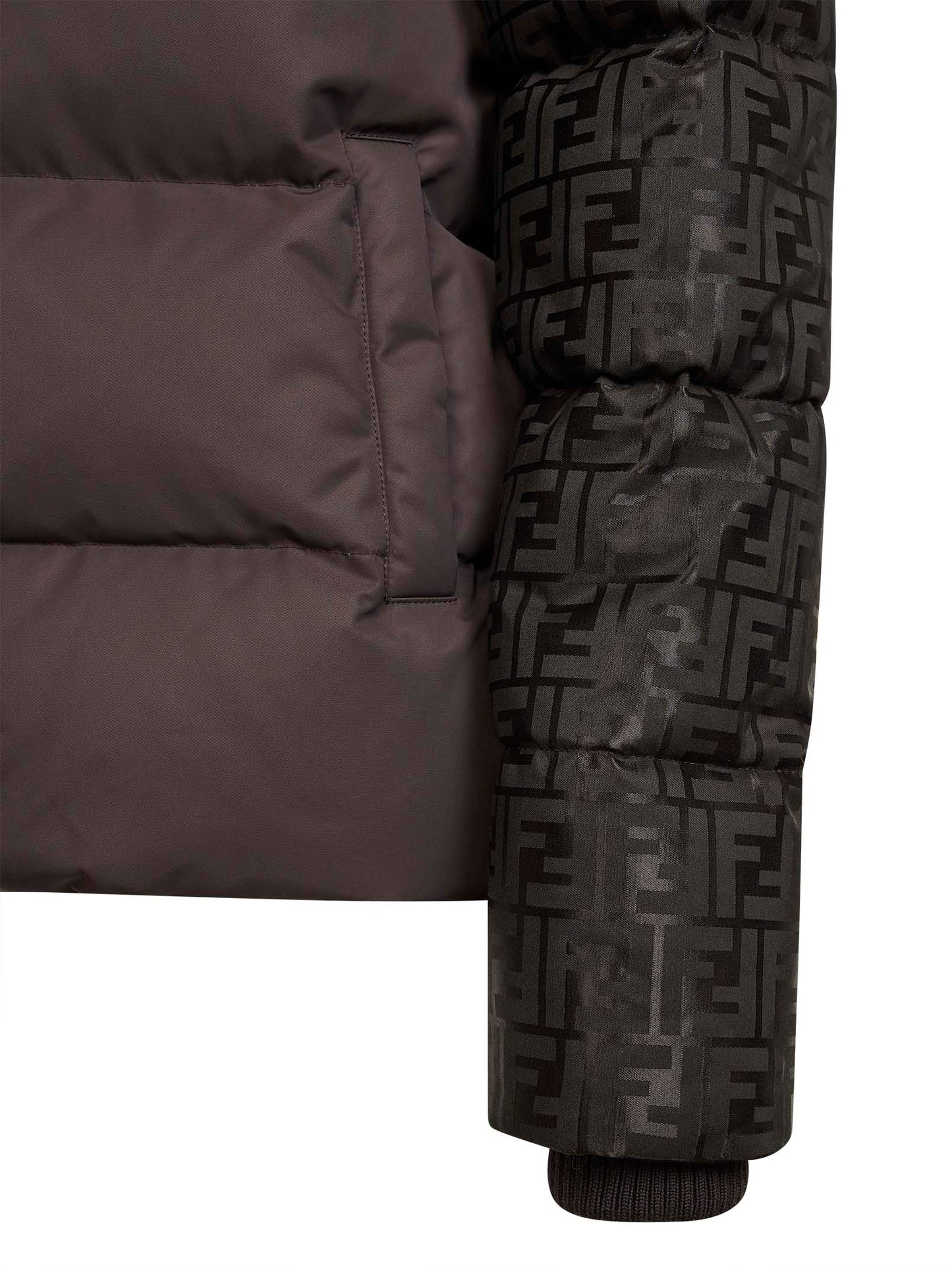 Piumino con cappuccio in nylon FF marrone