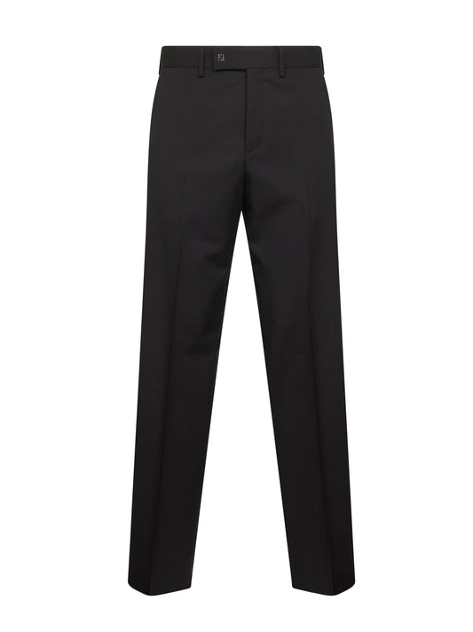 Black wool gabardine cigarette trousers