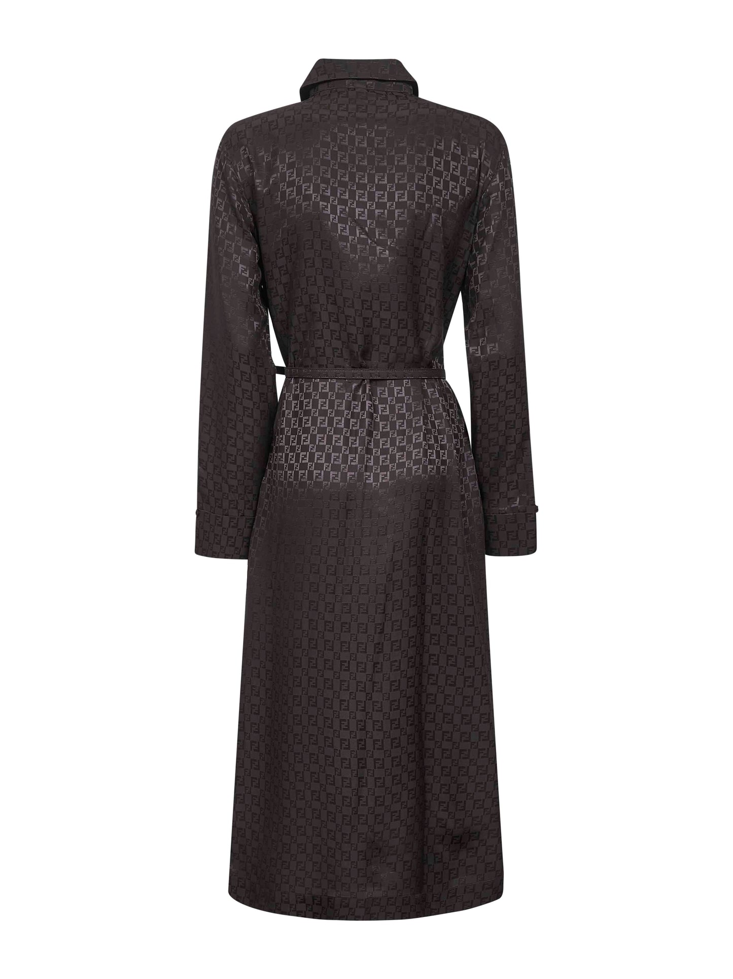 Brown jacquard FF silk midi shirtdress
