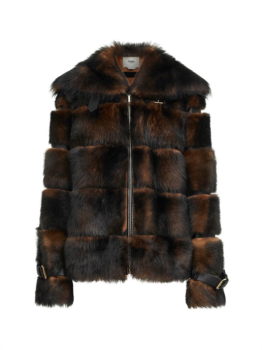 Giacca aviator in montone dorsato marrone