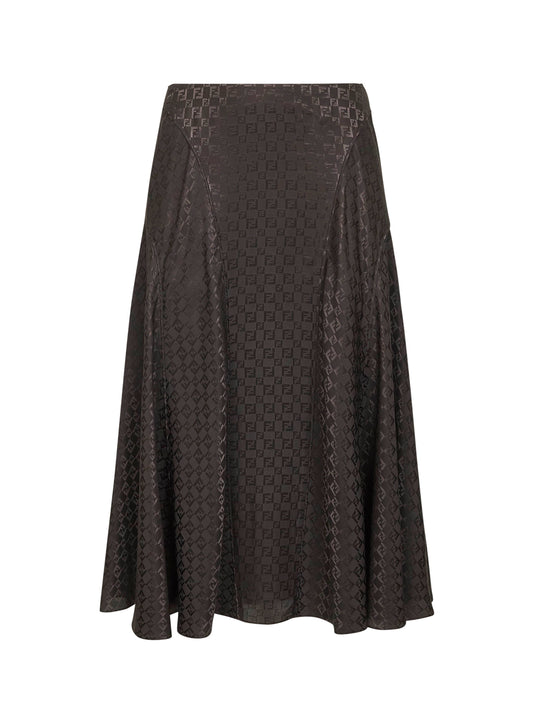 Gonna midi in seta FF jacquard marrone