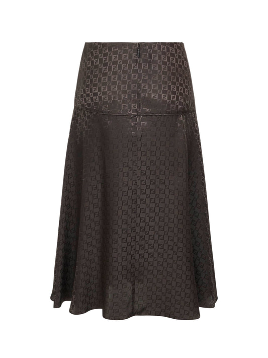 Gonna midi in seta FF jacquard marrone