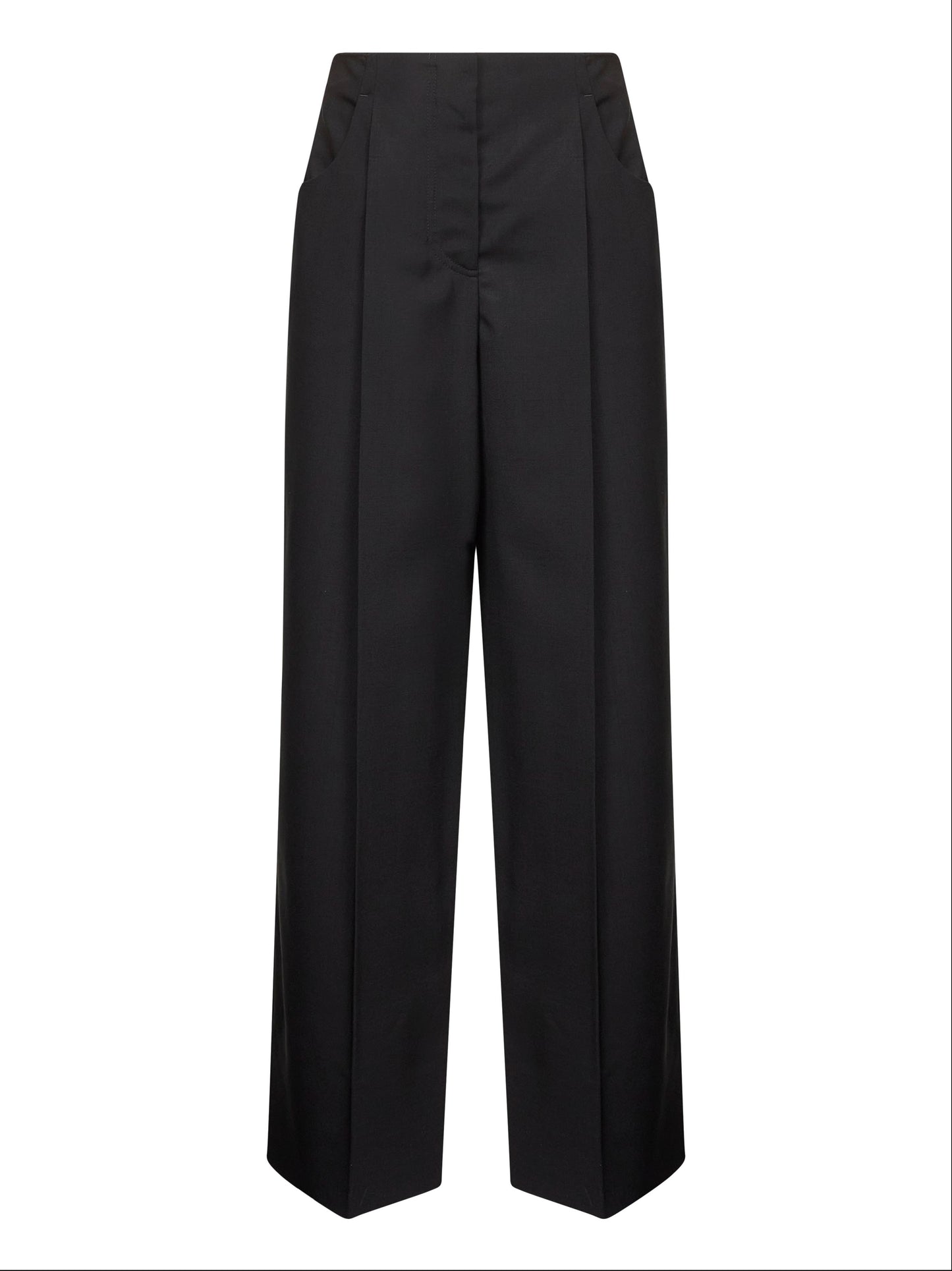 Black wool and mohair wide-leg trousers