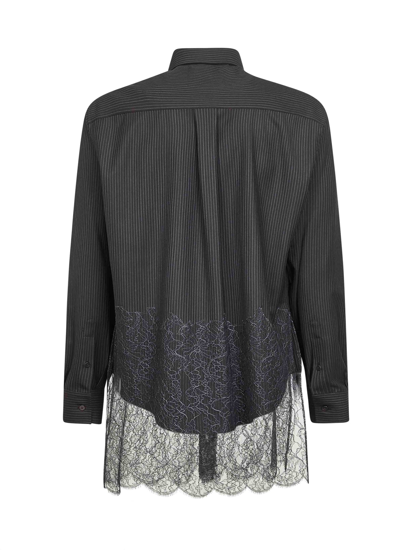 Camicia in lana gessata e pizzo nero