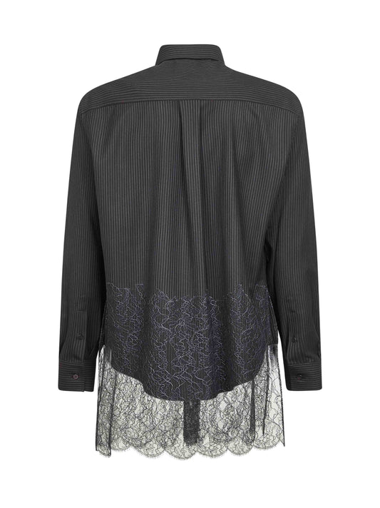 Black pinstriped wool and lace shirt