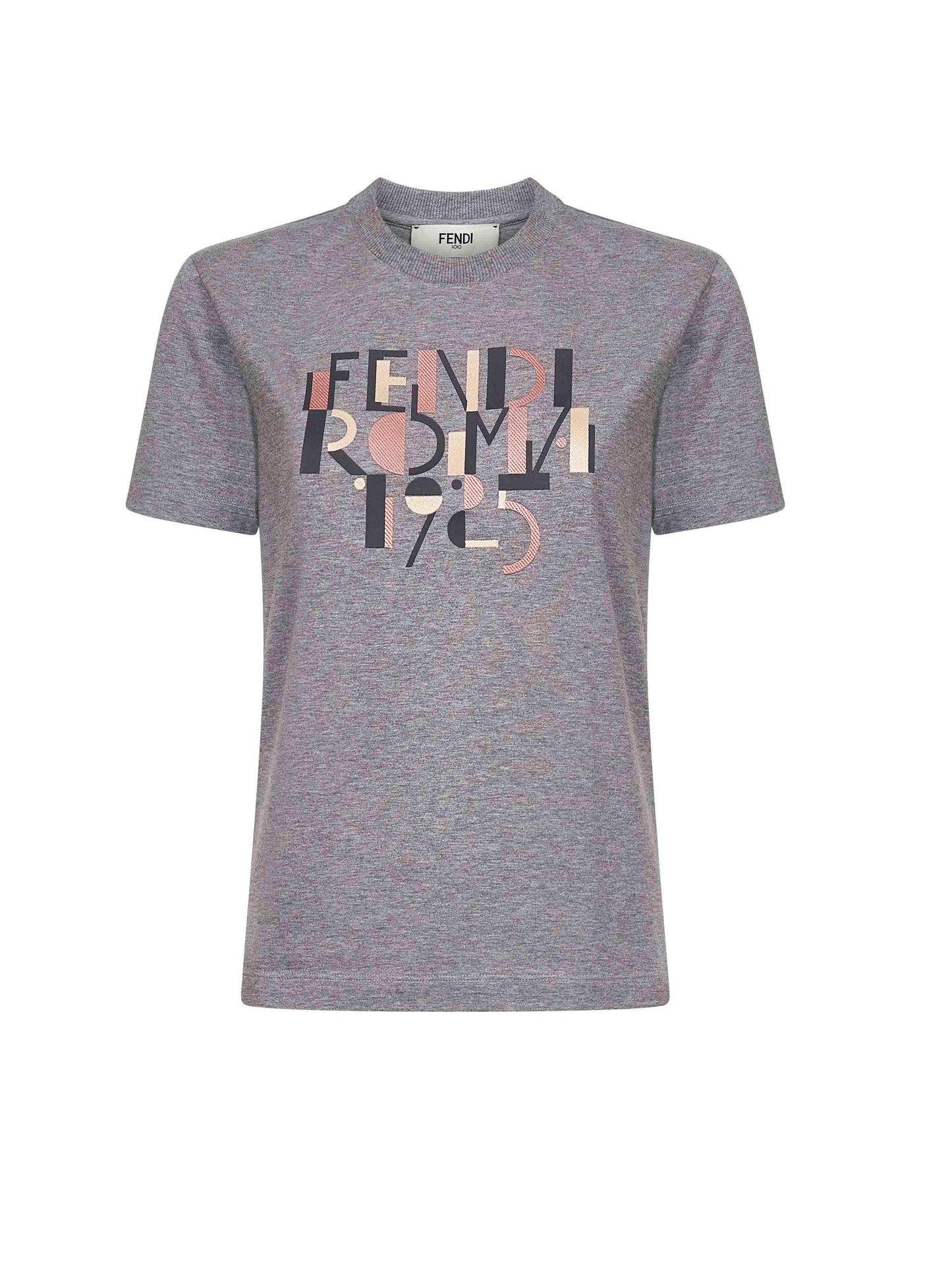 Grey cotton Fendi Roma 1925 printed T-shirt