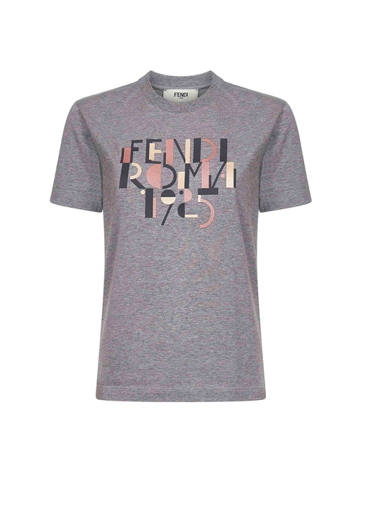 Grey cotton Fendi Roma 1925 printed T-shirt