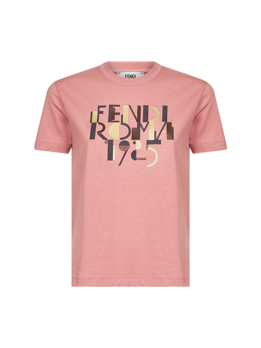 T-Shirt rosa stampa Fendi Roma 1925