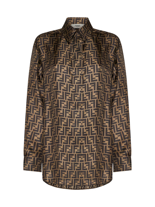 Camicia in seta FF marrone