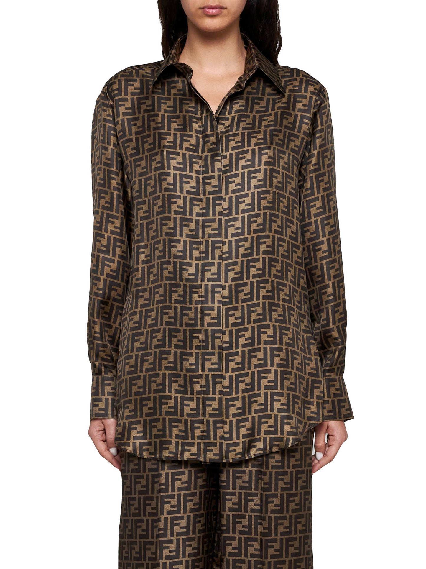 Camicia in seta FF marrone