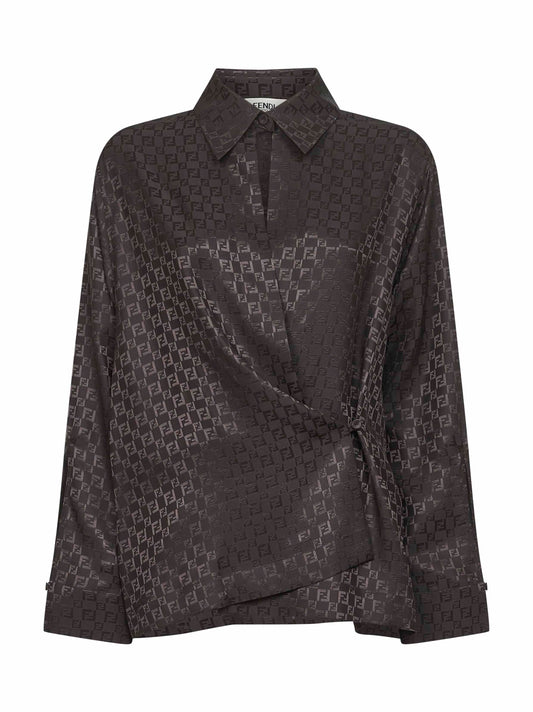 Brown FF jacquard silk shirt