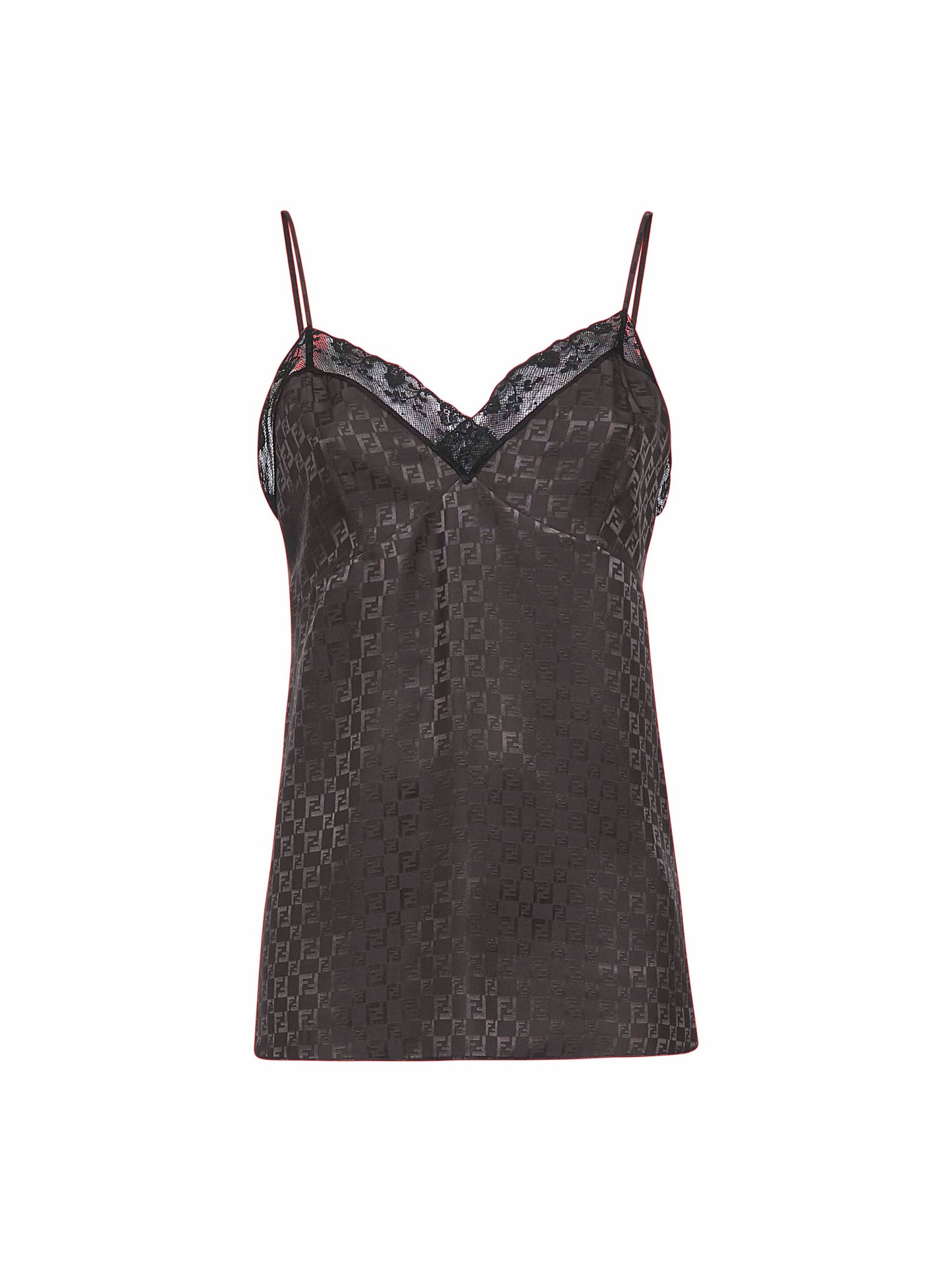 Top camisole in seta FF jacquard marrone