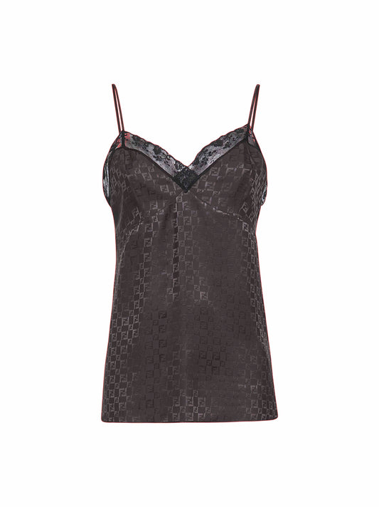 Top camisole in seta FF jacquard marrone
