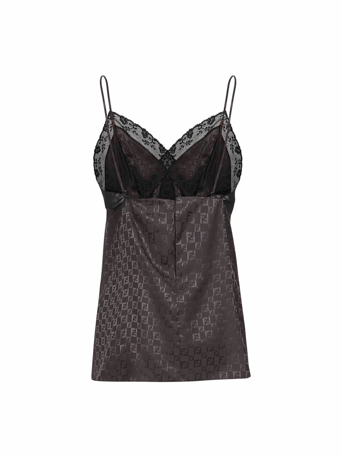 Top camisole in seta FF jacquard marrone