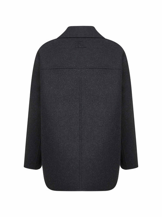 Caban in feltro di lana double mélange nero