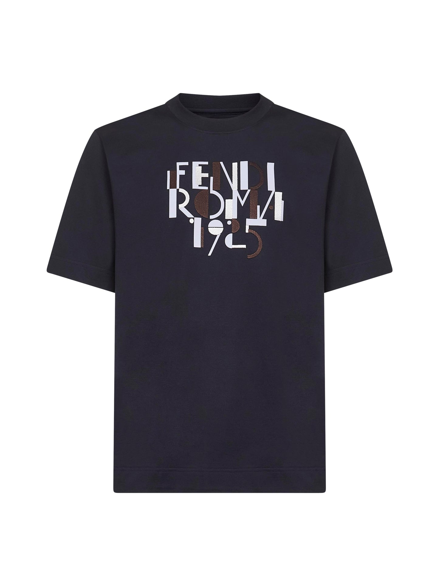T-Shirt in cotone blu con stampa Fendi Roma 1925