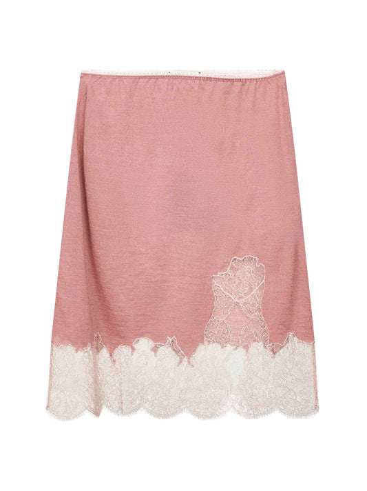 Gonna corta in maglia leggera rosa con pizzo