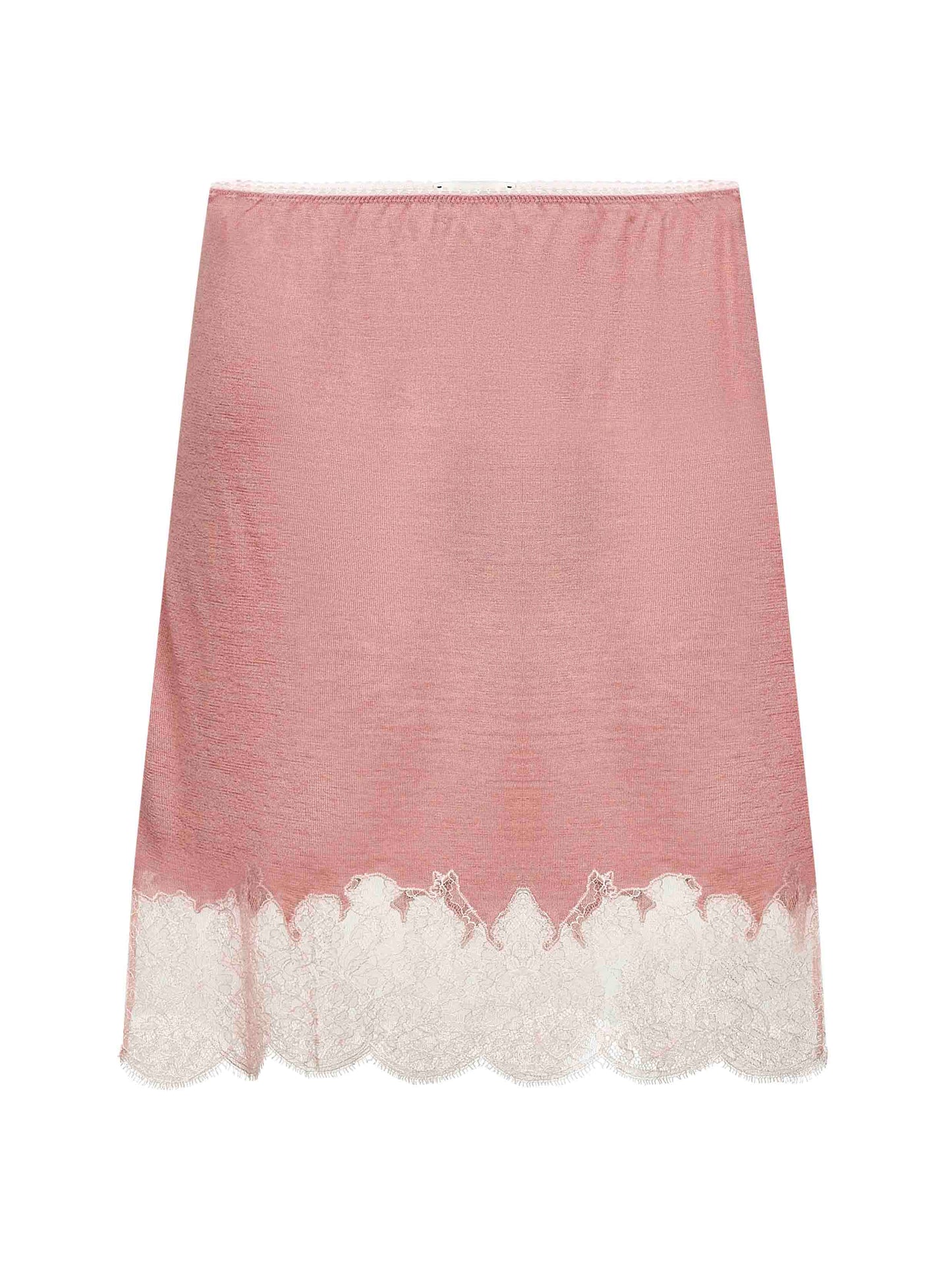 Pink lighweight knit and lace short skirt
