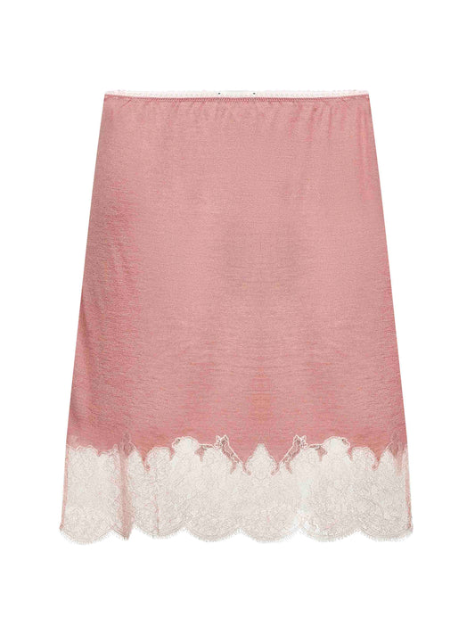 Gonna corta in maglia leggera rosa con pizzo