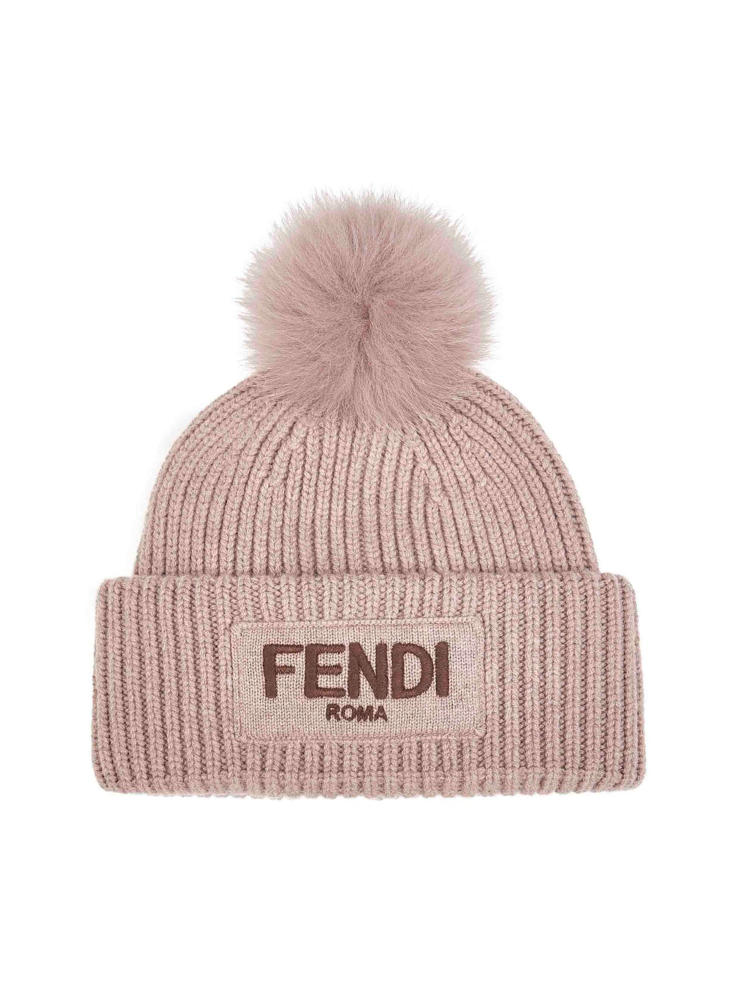 Berretto in lana tortora con pompon