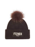 Brown wool beanie with pompom