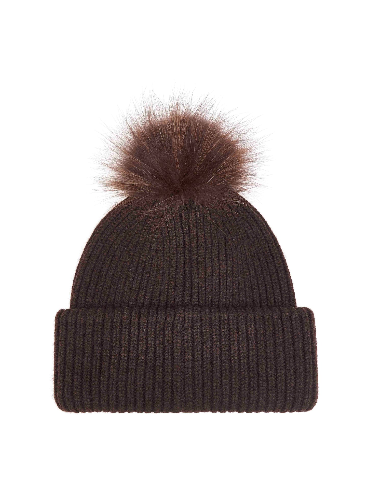 Brown wool beanie with pompom