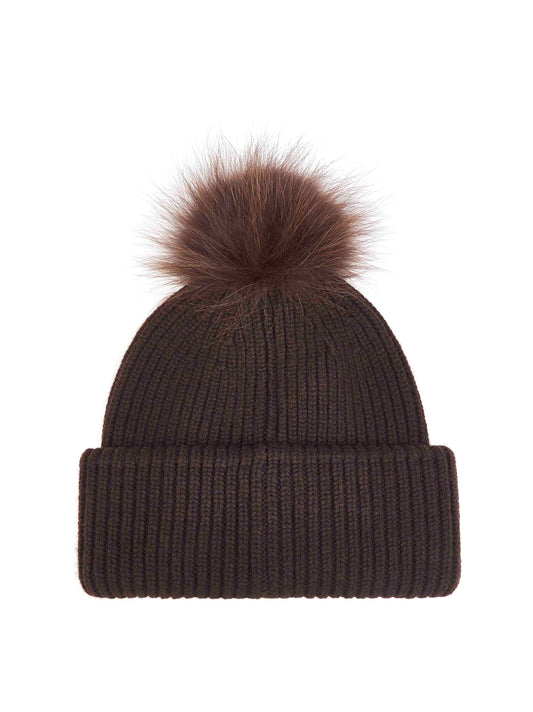 Brown wool beanie with pompom
