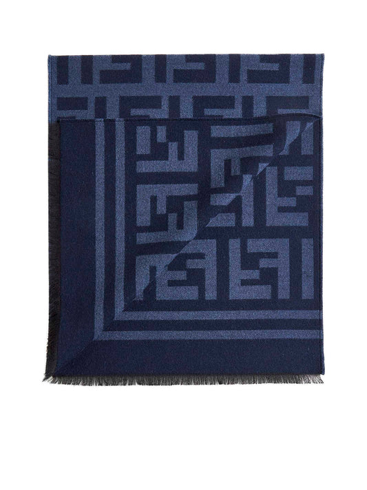 Fendi Blue Wool and Silk Scarf