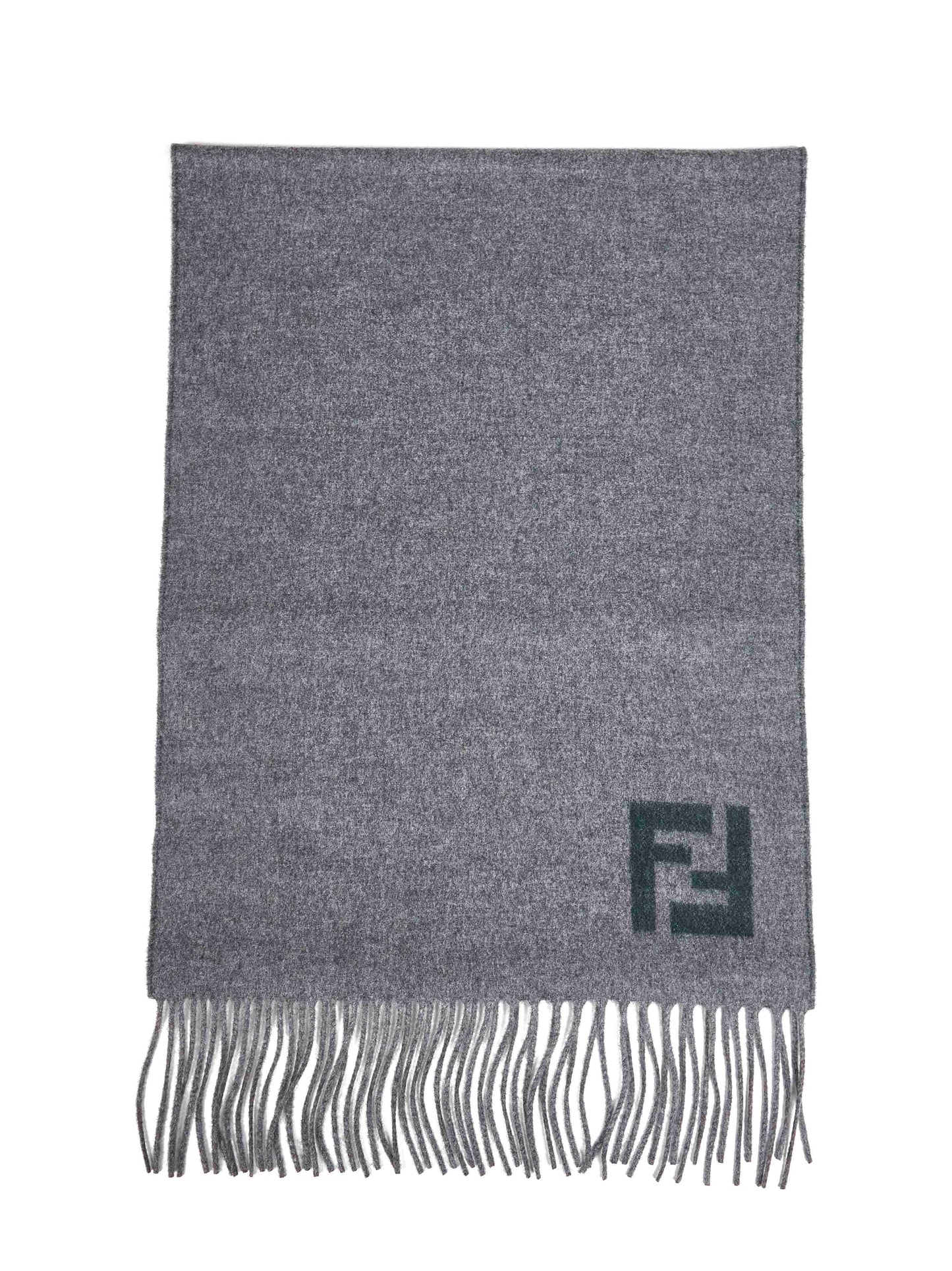 Grey and green two-tone wool and cashmere scarf