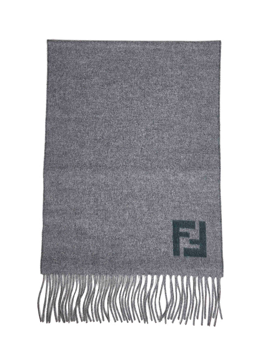 Grey and green two-tone wool and cashmere scarf
