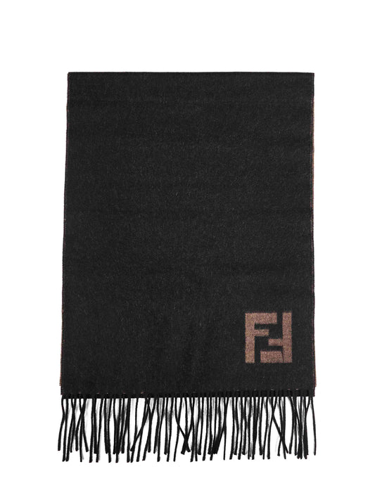 Black and sand two-tone wool and cashmere scarf