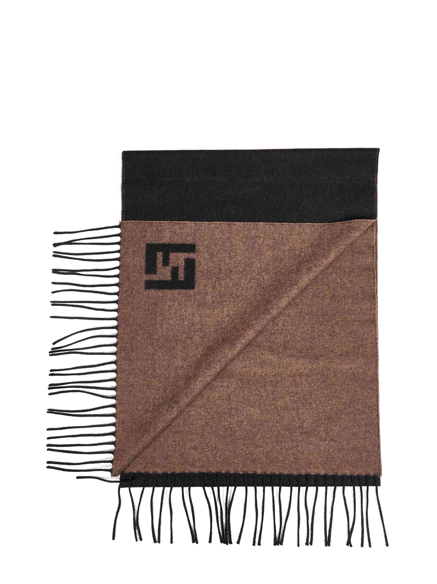 Black and sand two-tone wool and cashmere scarf