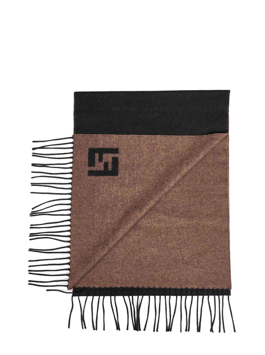 Black and sand two-tone wool and cashmere scarf