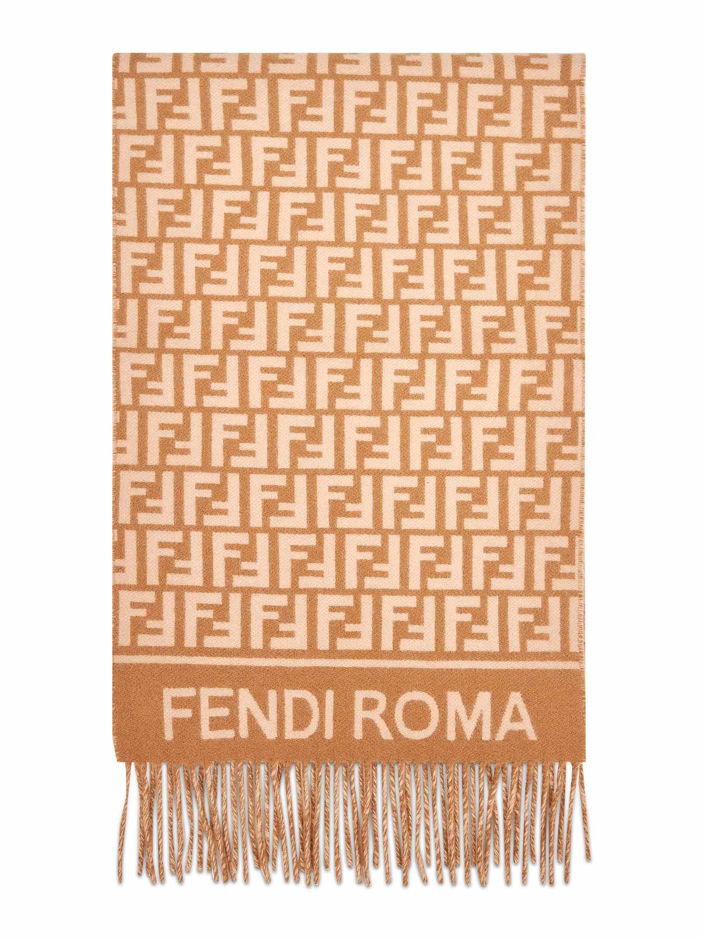 Sciarpa FF in lana e cashmere cammello