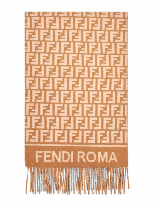 Camel wool and cashmere FF scarf