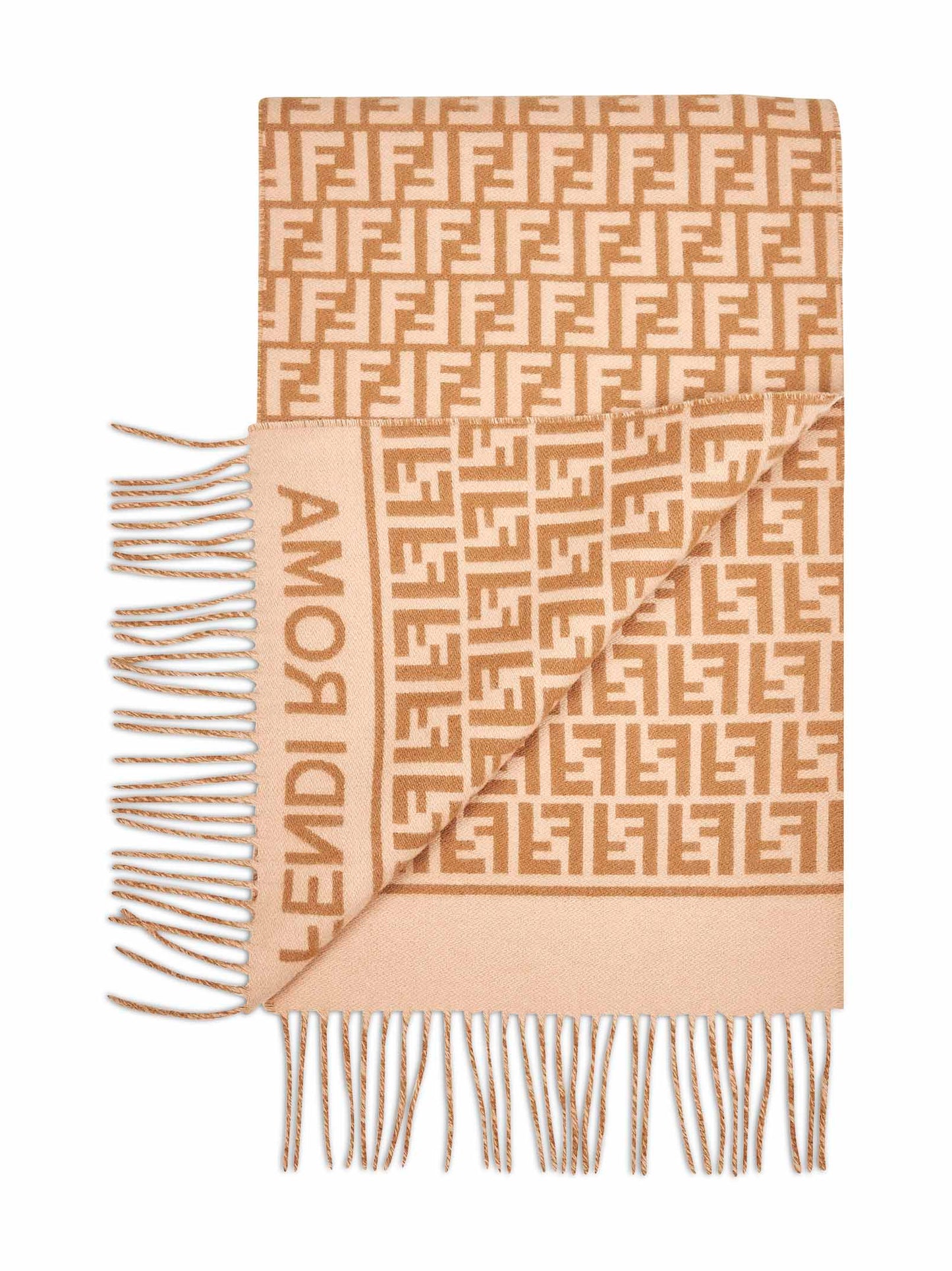 Sciarpa FF in lana e cashmere cammello
